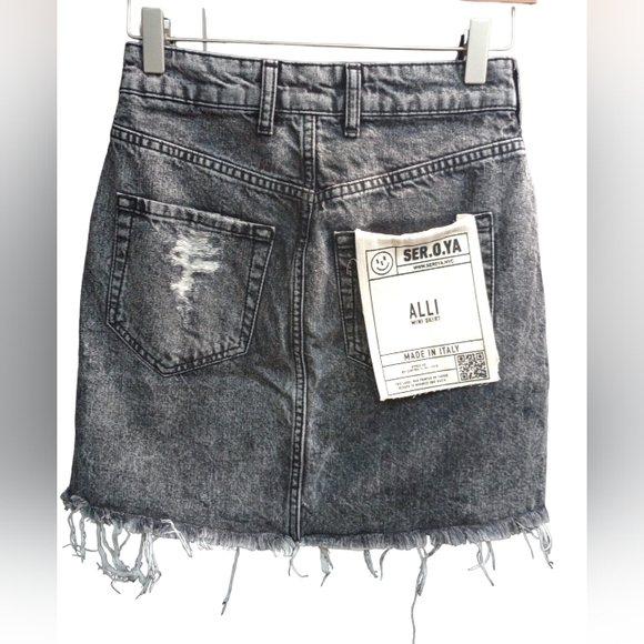 New! SER.O.YA Revolve Alli Distressed Denim Mini Skirt in Phoenix Black size 25 - Picture 6 of 9